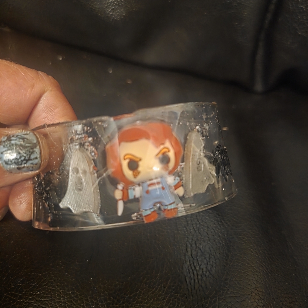 Women's Handmade Wide Chucky Horror Movie Resin Cuff Bracelet, miniature Chucky
